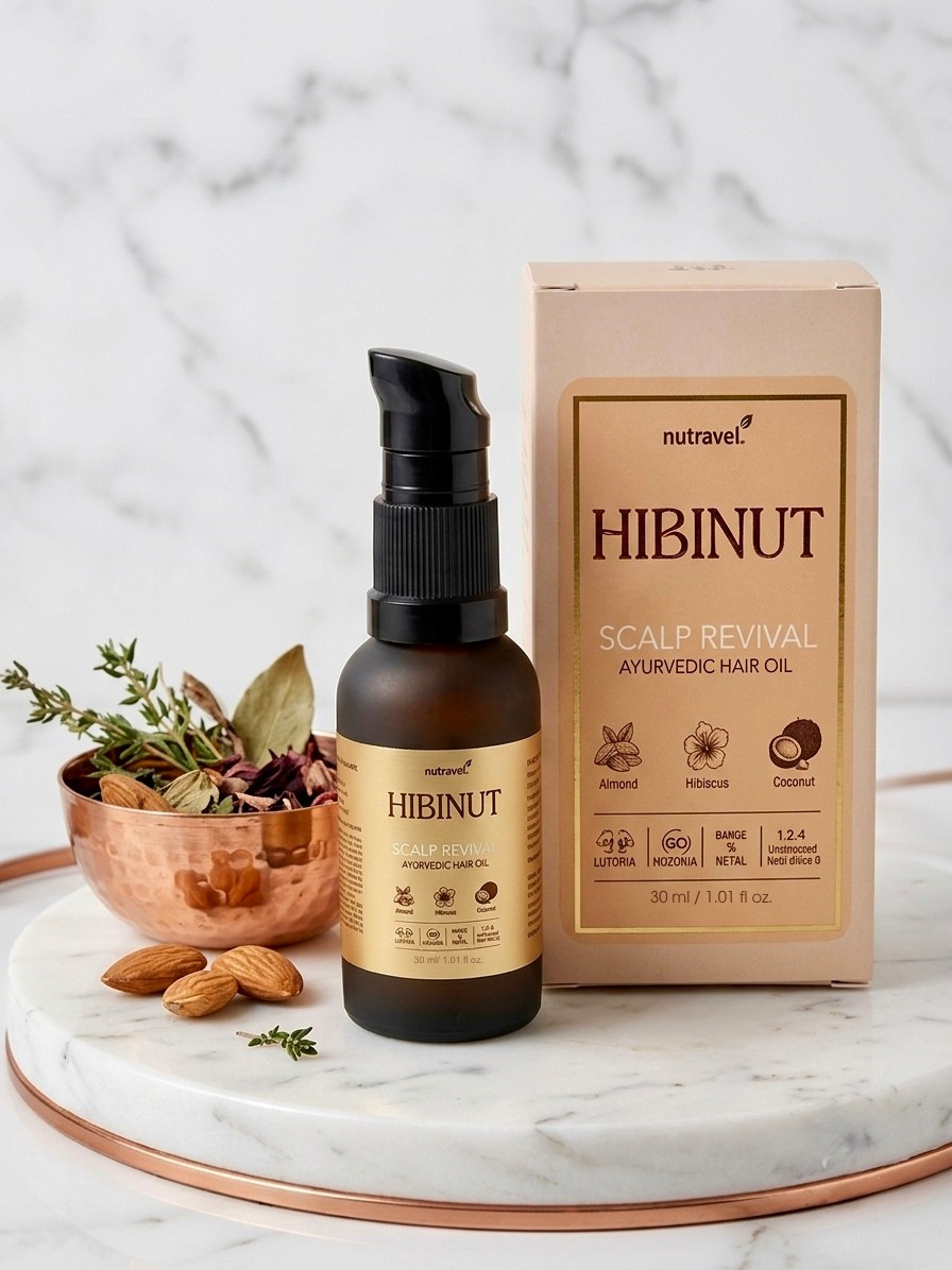 Hibinut Ayurvedic Hair Oil for Hair Fall & Growth – Hibiscus, Bhringraj, Coconut – 30ml