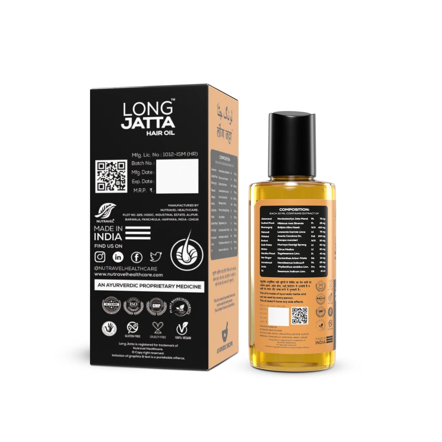 Long Jatta Ayurvedic Hair Oil – For Thick, Strong & Healthy Hair - Nutravel