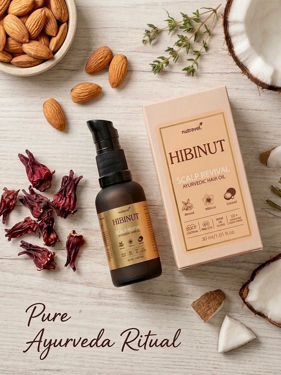 Hibinut Ayurvedic Hair Oil for Hair Fall & Growth – Hibiscus, Bhringraj, Coconut – 30ml
