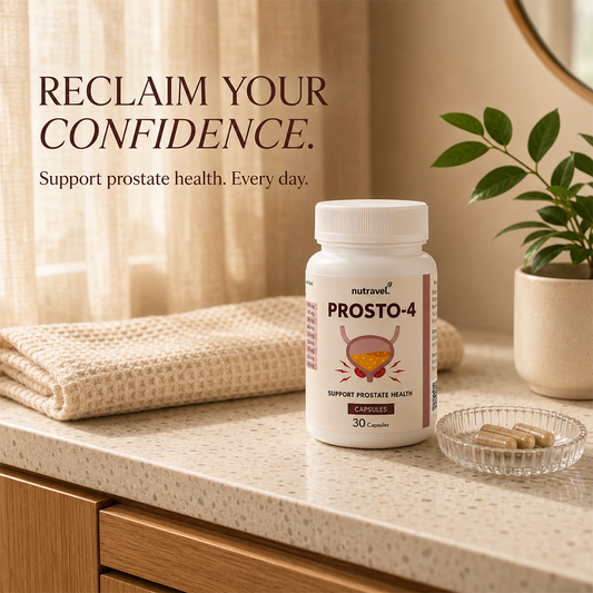 Prosto-4 Capsules jar on a bathroom shelf with capsules in a dish
