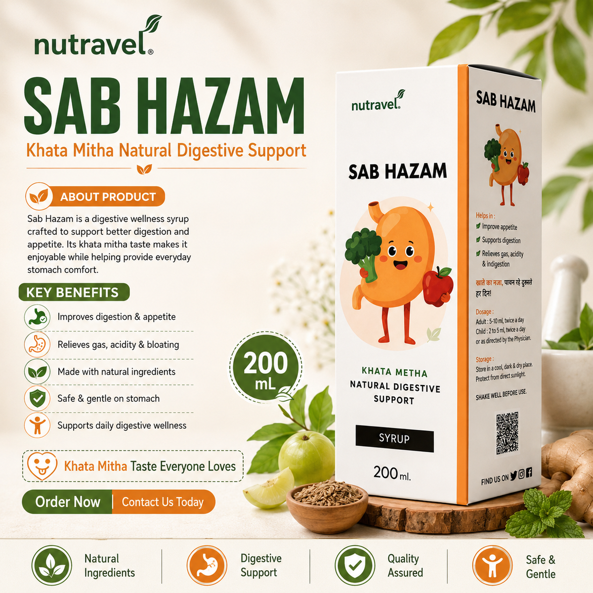 Sab Hazam khata mitha digestive syrup key benefits: eases gas, acidity and bloating