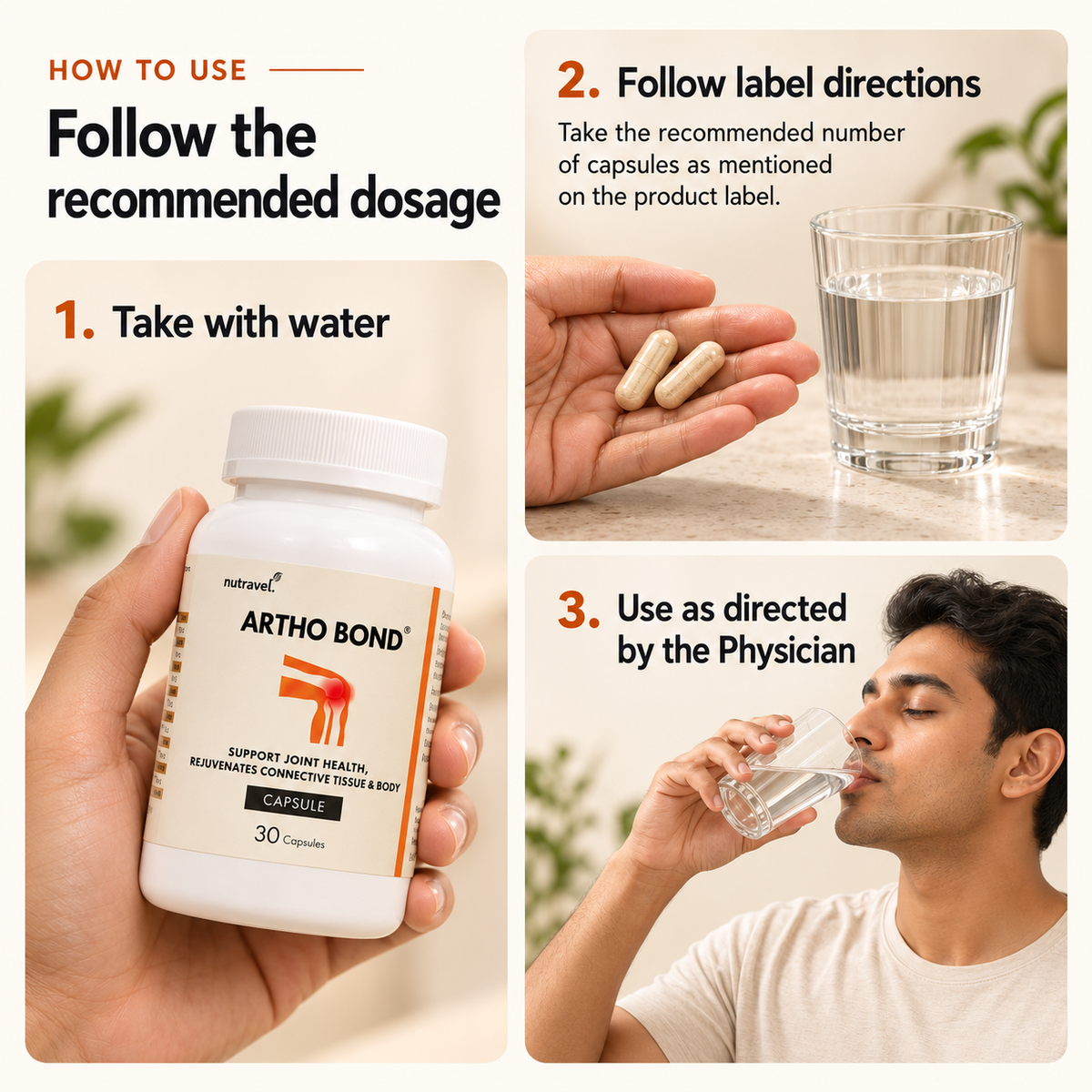How to take Artho Bond capsules: with water, follow the label, use as directed by a physician