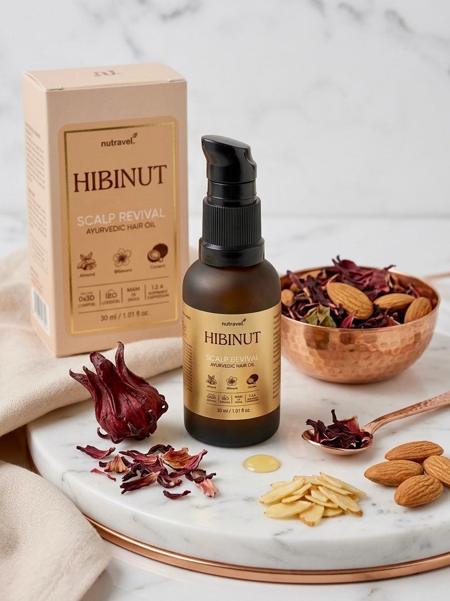 Hibinut Ayurvedic Hair Oil for Hair Fall & Growth – Hibiscus, Bhringraj, Coconut – 30ml