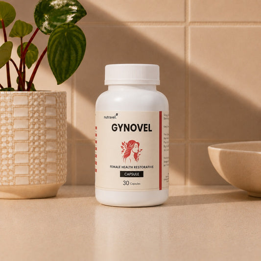 Gynovel Ayurvedic capsules for women's health, bottle
