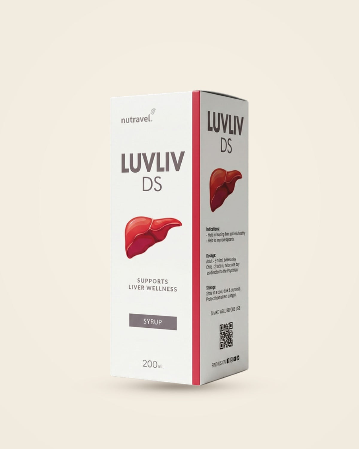 Luvliv DS liver wellness syrup 200 ml box, angled view