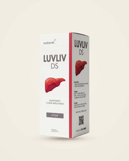 Luvliv DS liver wellness syrup 200 ml box, angled view